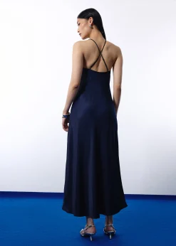 BraFree by LB Satin Halter Bias Cut Maxi Dress