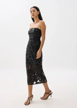 BraFree by LB Vegan Leather Lace Tube Midaxi Dress