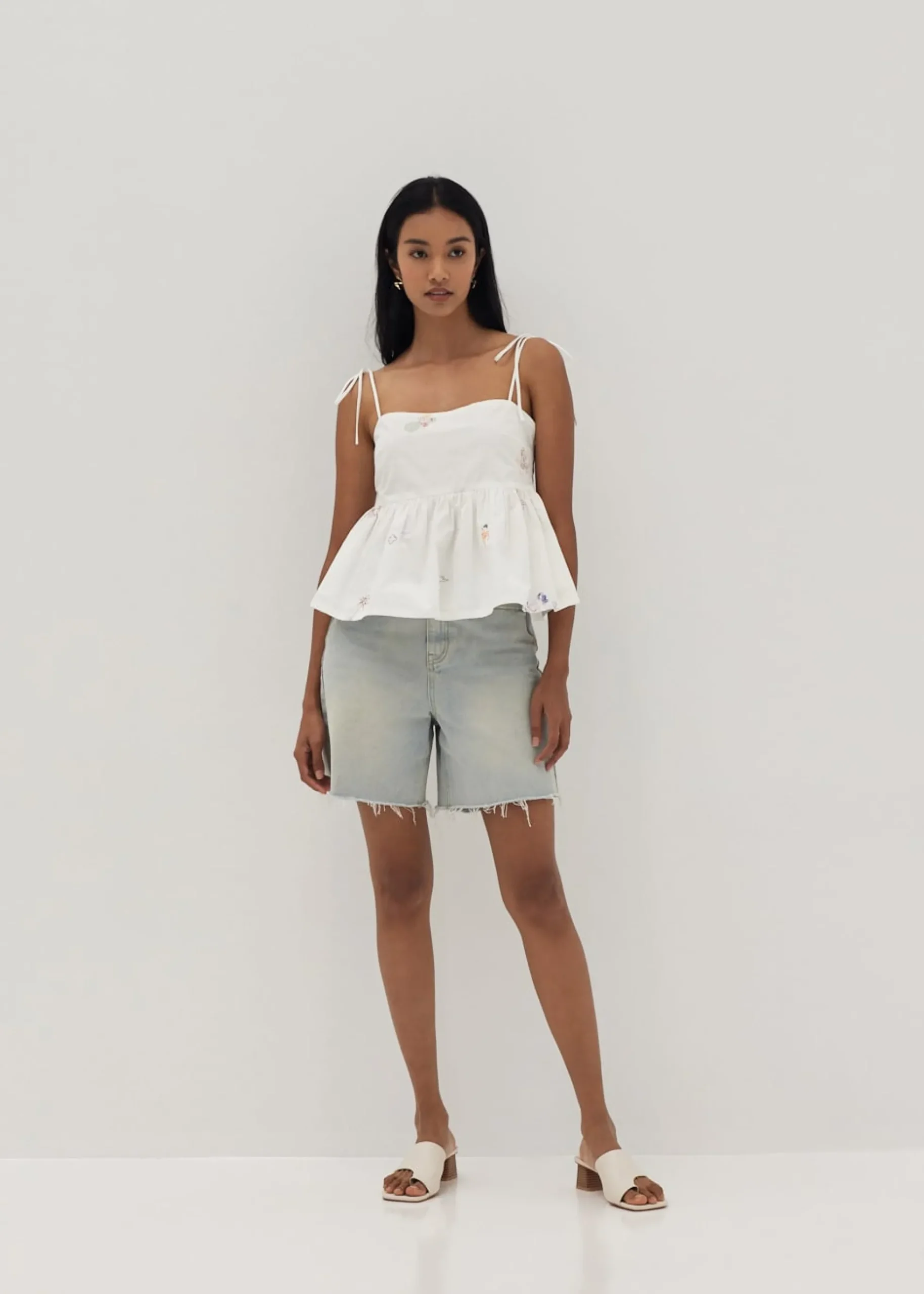 Brittany Embroidered Peplum Camisole in Humble Abode
