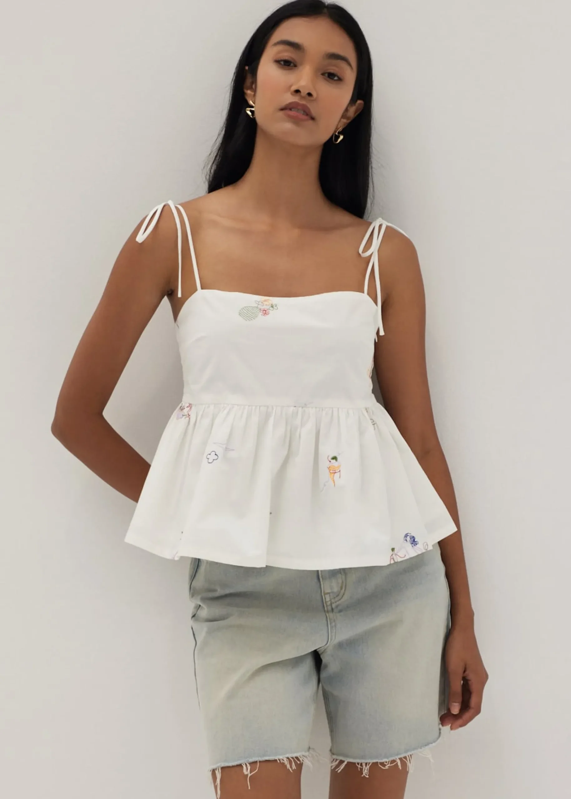 Brittany Embroidered Peplum Camisole in Humble Abode