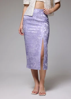 Brocade High Waist Column Midi Skirt