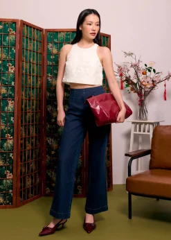 Brocade Round Neck Crop Tank Top
