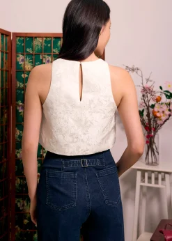 Brocade Round Neck Crop Tank Top