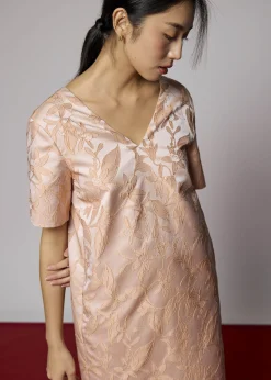 Brocade V-neck Shift Mini Dress