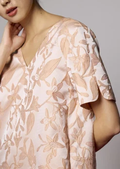 Brocade V-neck Shift Mini Dress