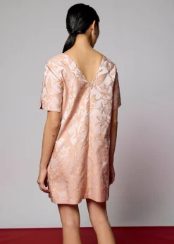 Brocade V-neck Shift Mini Dress