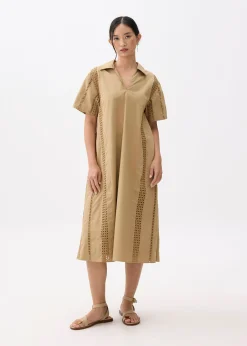 Broderie Collared Trapeze Midi Dress