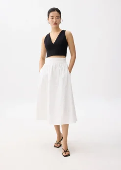 Broderie High Waist A-line Midi Skirt