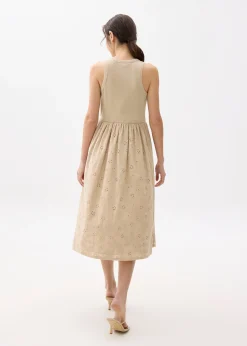 Broderie Round Neck Fit & Flare Midi Dress