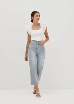 Calia Woven Knit Frill Sleeve Top