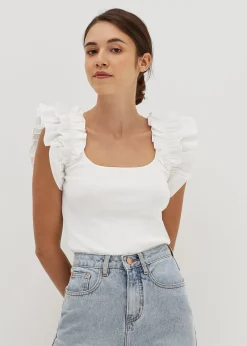 Calia Woven Knit Frill Sleeve Top