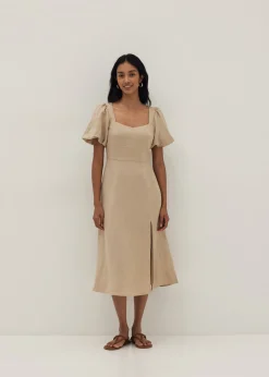 Capella Bustier Puff Sleeve Linen Dress