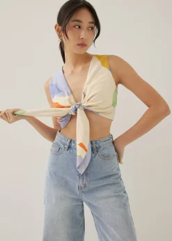 Carson Padded Cotton Crop Top in Tropical Mirage