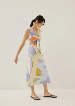 Carson Padded Cotton Crop Top in Tropical Mirage