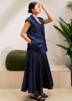 Chambray Flare Maxi Skirt