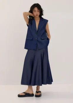 Chambray Flare Maxi Skirt