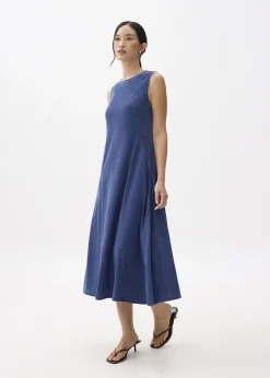 Chambray Round Neck Trapeze Midaxi Dress