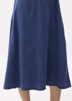 Chambray Round Neck Trapeze Midaxi Dress