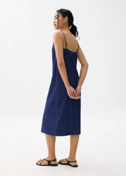Chambray Scoop Neck Column Midi Dress