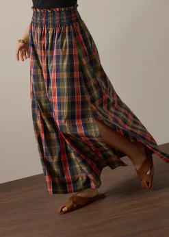 Checkered Cotton Flare Maxi Skirt