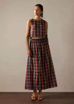 Checkered Cotton Flare Maxi Skirt