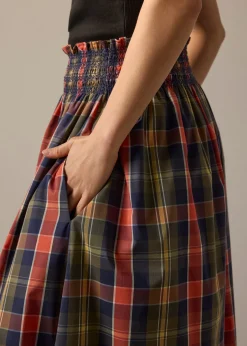 Checkered Cotton Flare Maxi Skirt