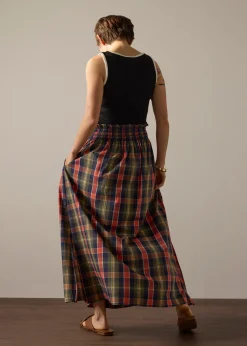 Checkered Cotton Flare Maxi Skirt