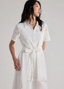 Collared Fit & Flare Dress With Sash in Tidal Escape Broderie