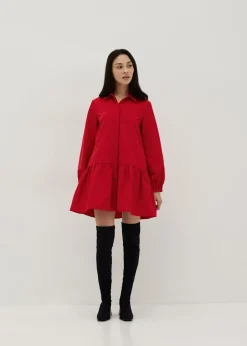 Collared Long Sleeve Babydoll Mini Dress