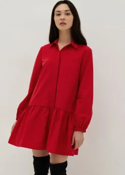 Collared Long Sleeve Babydoll Mini Dress