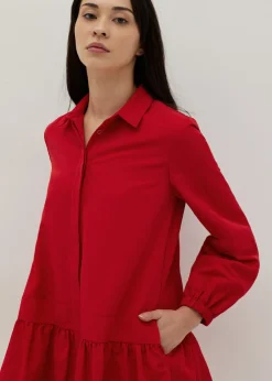 Collared Long Sleeve Babydoll Mini Dress
