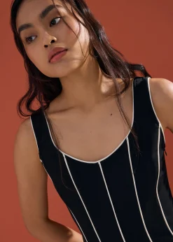 Contrast Colour Panelled V-neck Fit & Flare Midi Dress