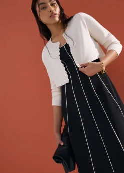 Contrast Colour Panelled V-neck Fit & Flare Midi Dress