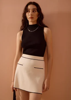 Contrast Knit A-Line Mini Skirt
