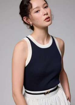 Contrast Knit Fitted Tank Top