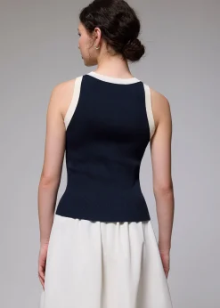 Contrast Knit Fitted Tank Top