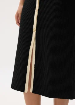 Contrast Knit V-neck Fitted Midi Dress