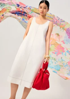 Contrast Stitch Cotton Scoop Neck A-Line Midi Dress