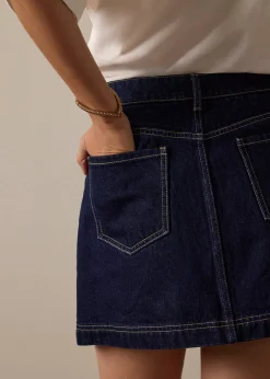 Contrast Stitch Denim A-Line Mini Skirt