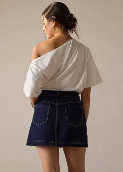 Contrast Stitch Denim A-Line Mini Skirt