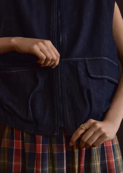 Contrast Stitch Denim Multi-way Oversized Vest