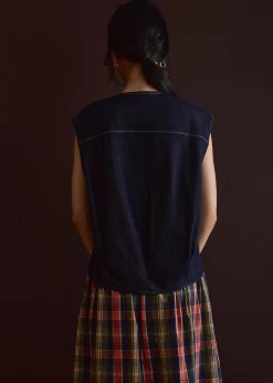 Contrast Stitch Denim Multi-way Oversized Vest