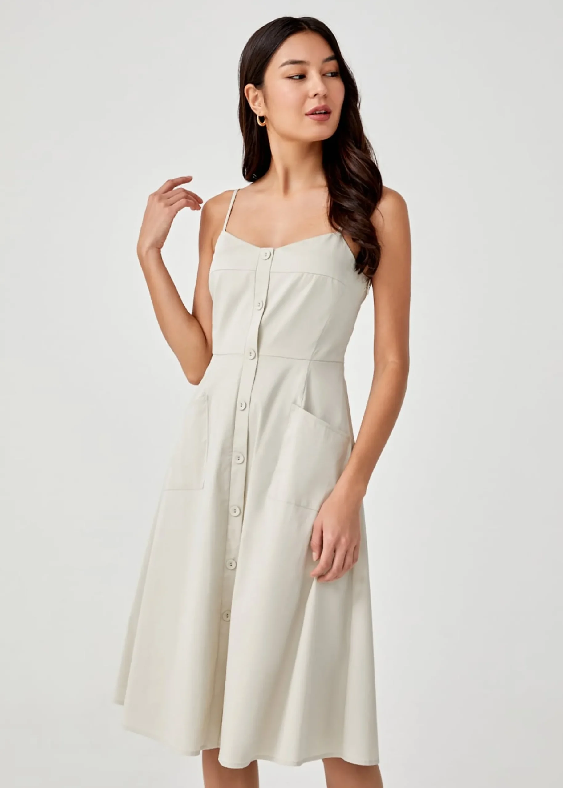 Coraline Button Down Patch Pocket Midi Dress