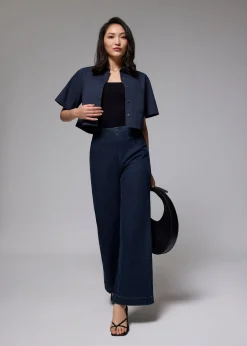 Cotton Collared Boxy Crop Shirt
