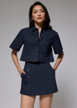 Cotton Collared Boxy Crop Shirt