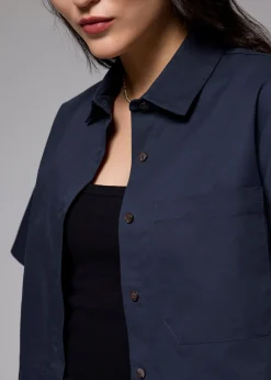 Cotton Collared Boxy Crop Shirt