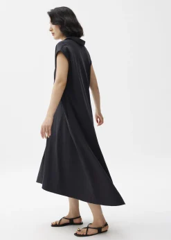 Cotton Collared Trapeze Midaxi Dress