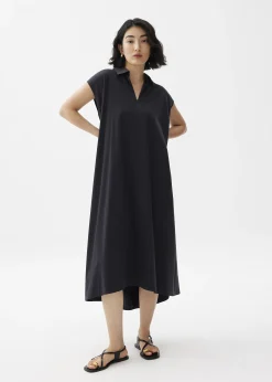 Cotton Collared Trapeze Midaxi Dress