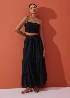 Cotton Flare Maxi Skirt in Desert Haze