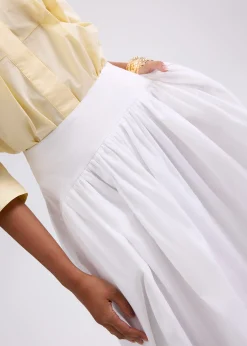 Cotton High Waist Flare Midaxi Skirt